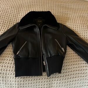 Maje leather jacket with faux fur collar